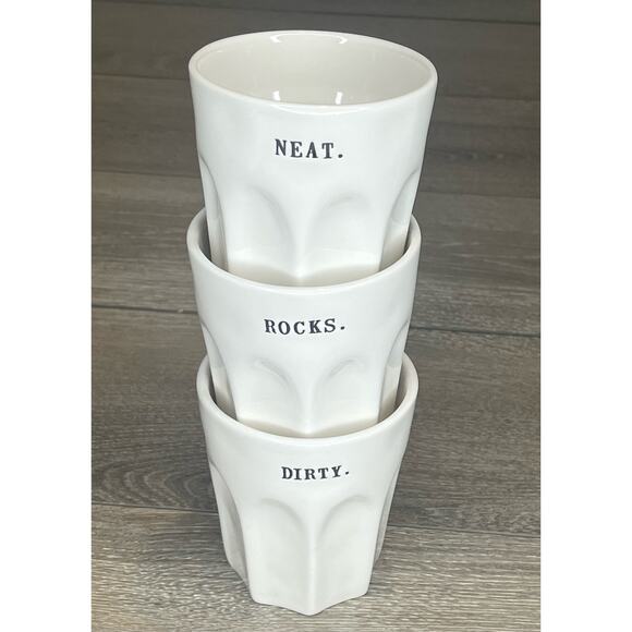 Rae Dunn Ceramic DRINKING GLASS Set (3) Glassware 8oz DIRTY ROCKS NEAT Martini - Picture 2 of 10